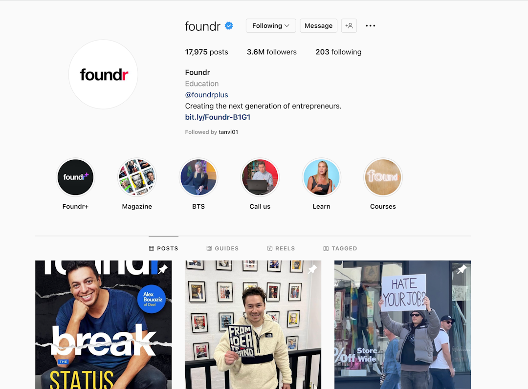 Entrepreneurial magazine, Foundr Instagram Page